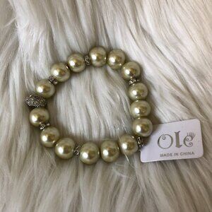 ole ivory round pearl beaded crystal stretch bracelet